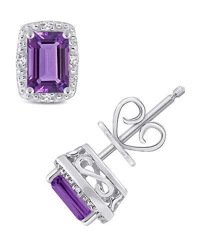 Gemstone and Diamond Accent Stud Earrings Sterling Silver