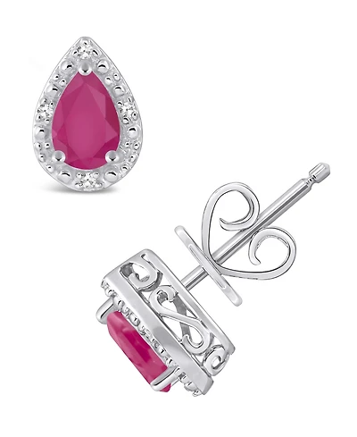 Sapphire (9/10 ct. t.w.) and Diamond Accent Stud Earrings Sterling Silver (Also Ruby)