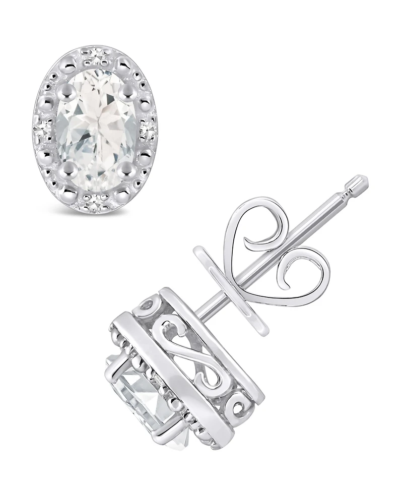 White Topaz (1-1/8 ct. t.w.) and Diamond Accent Stud Earrings in Sterling Silver