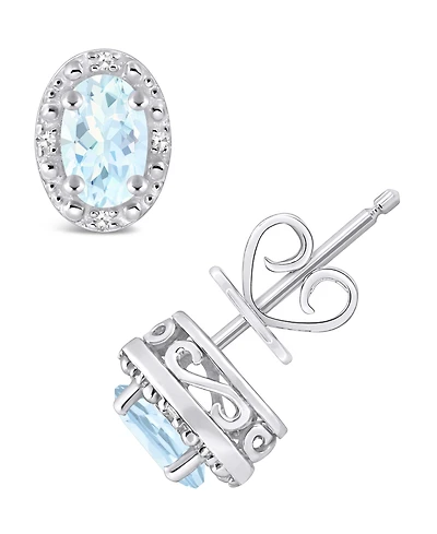 Aquamarine (3/4 ct. t.w.) and Diamond Accent Stud Earrings in Sterling Silver