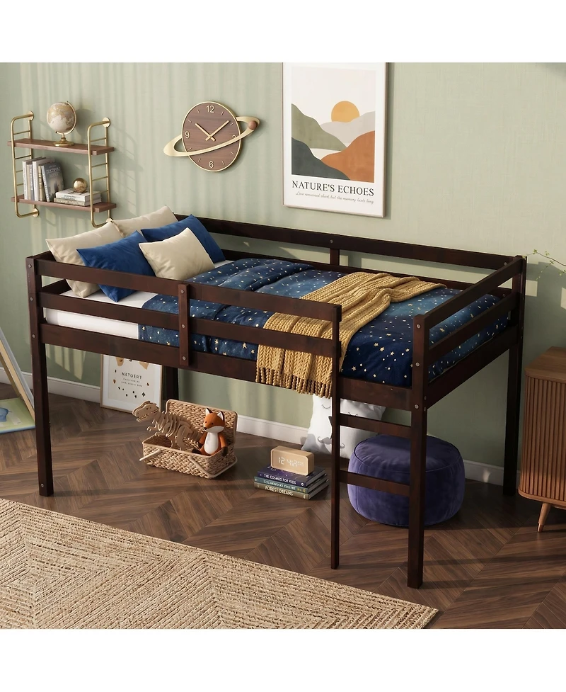 Sailvan Solid Wooden, Rubber Wooden Twin Loft Bed with Ladder, Platform of Strengthened Slats