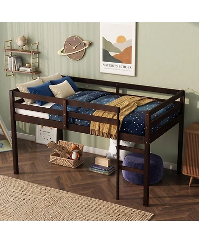 Sailvan Solid Wooden, Rubber Wooden Twin Loft Bed with Ladder, Platform of Strengthened Slats