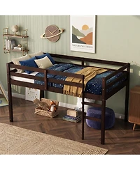 Sailvan Solid Wooden, Rubber Wooden Twin Loft Bed with Ladder, Platform of Strengthened Slats