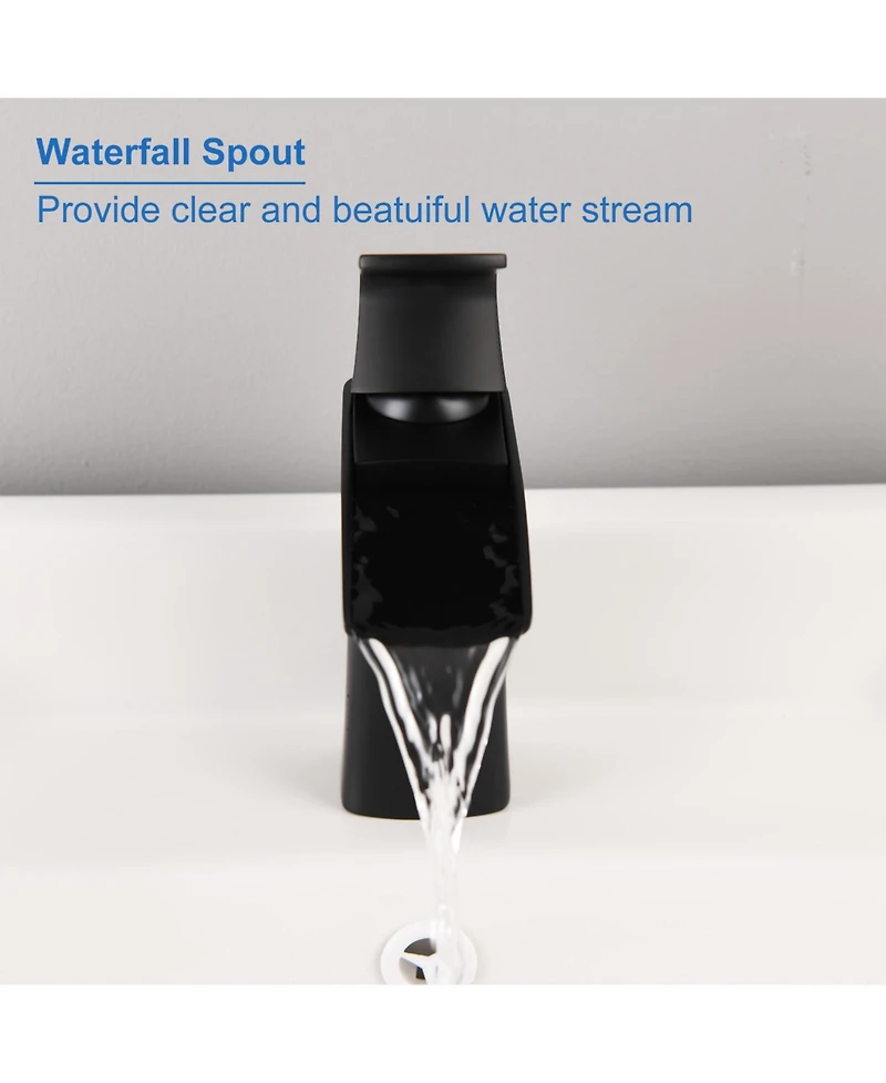 Midola Ada Waterfall Bathroom Faucet - Single Handle Brass Faucet with Drain, 1-Hole