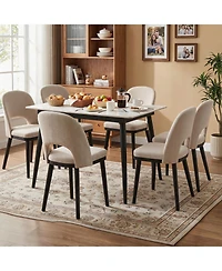 homfan Set of 6 Upholstered Dining Chairs - Modern Linen Side Chairs - Thick Cushions, Curved Backrest - Sturdy Wood Legs - For Dining Room, Kitchen