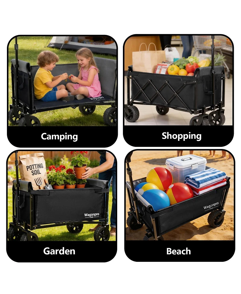 Streamdale Furniture Upgraded Convertible Folding Wagon with Wide Wheels 220Lbs Capacity