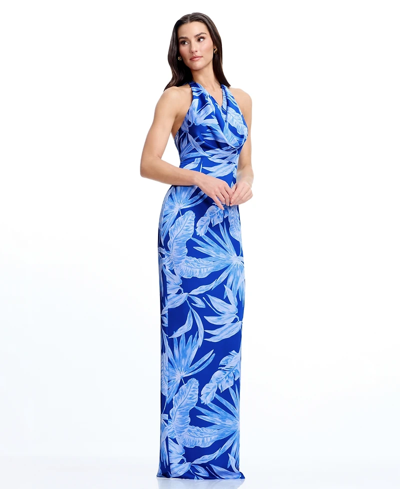 Dress the Population Women's Halter Cowl Neck Column Maxi