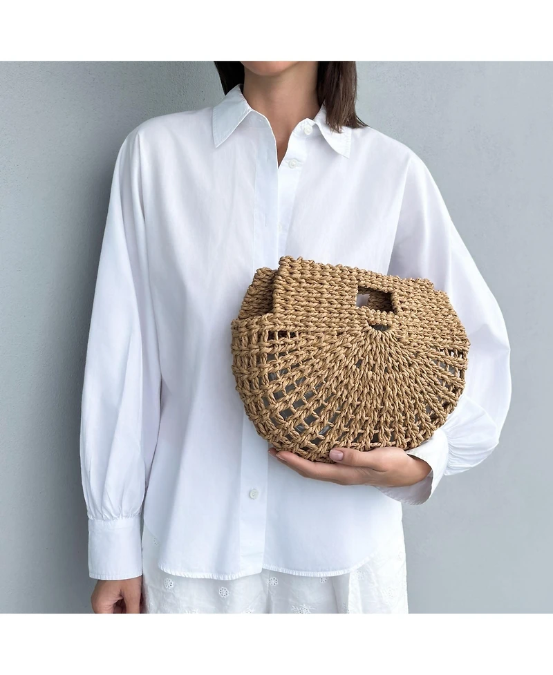 Adornia Fine Straw Arc Clutch Bag