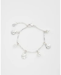Fable England Silver Pansy and Pearl Charm Bracelet