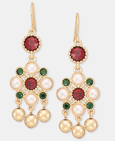 Holiday Lane Red and Green Stone Leverback Drop Earrings, Macy's Exclusive