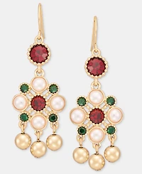 Holiday Lane Red and Green Stone Leverback Drop Earrings, Macy's Exclusive