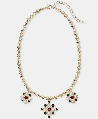 Holiday Lane Red and Green Stone Frontal Necklace, Macy's Exclusive