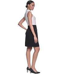 Karl Lagerfeld Paris Women's Mock Neck with Inverted Pleated Skirt Dress
