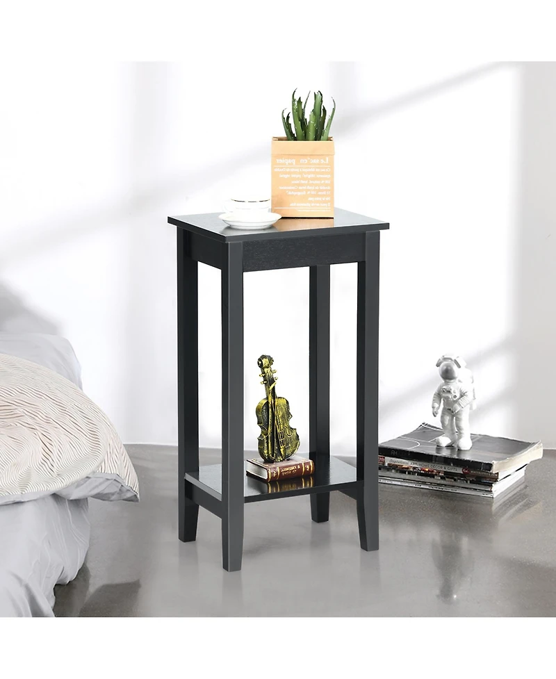 Gymax 2-Tier Nightstand End Side Table Coffee Table Wooden Legs Bedroom