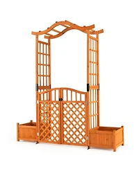 Gouun 83 in Wooden Garden Arbor with Gate and 2 Side Planter Boxes