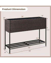 Gouun Elevated Wicker Raised Garden Bed with Storage Shelf and Drainage Gaps