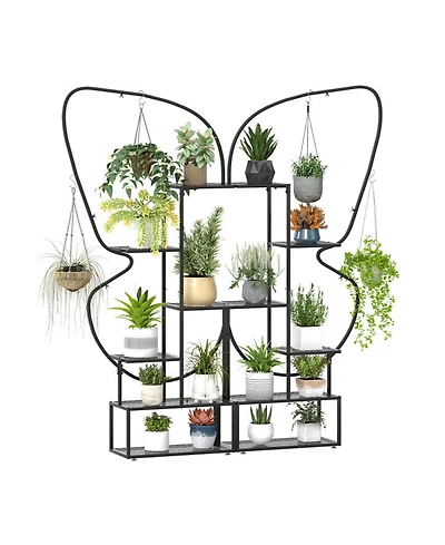 Gouun 6-Tier Metal Plant Stand Ladder Display Rack with Hanging Hooks