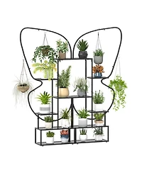 Gouun 6-Tier Metal Plant Stand Ladder Display Rack with Hanging Hooks