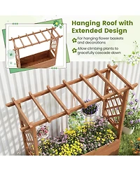 Gouun Wooden Elevated Raised Garden Bed with Hanging Roof for Outdoor Gardening