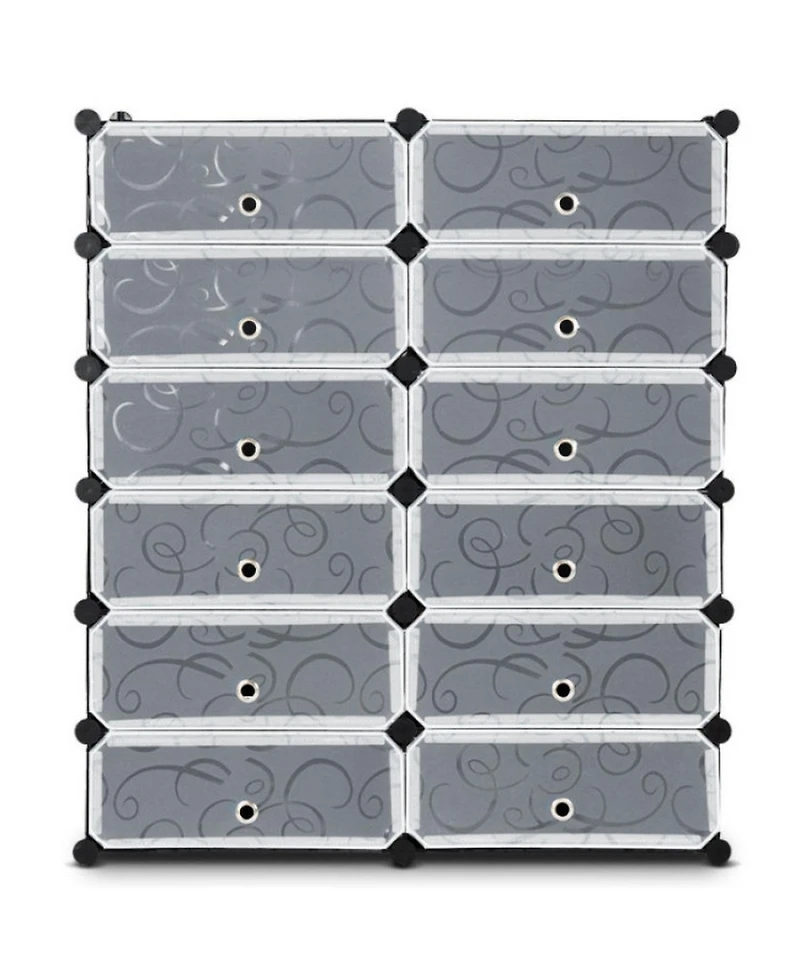 Gouun 12-Cube Diy Portable Plastic Shoe Rack Cabinet with Transparent Doors