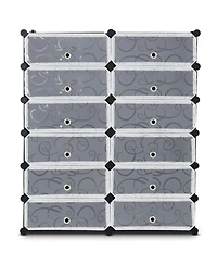 Gouun 12-Cube Diy Portable Plastic Shoe Rack Cabinet with Transparent Doors