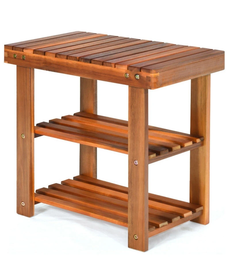Gouun 3-Tier Wood Shoe Rack and Bench Organizer