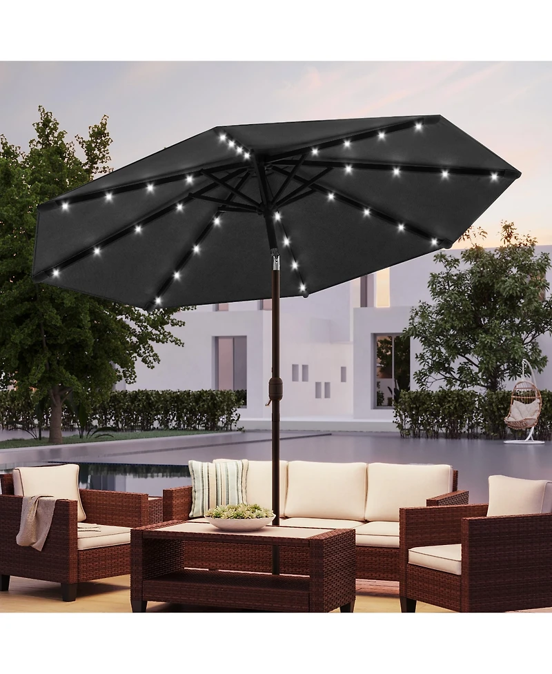 Sonkuki Patio 10Feet Led Market Umbrellas With Solar Lights, Table Umbrella For And Outdoor Tilt Button Deck Pool