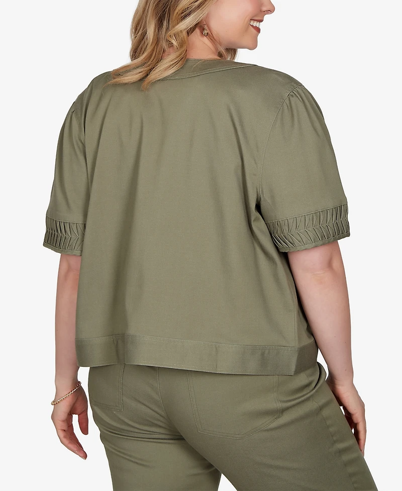 Ruby Rd. Plus Pleated Short-Sleeve Soft Denim Jacket