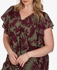 Ruby Rd. Plus Tropical Print Gauze Flutter-Sleeve Top