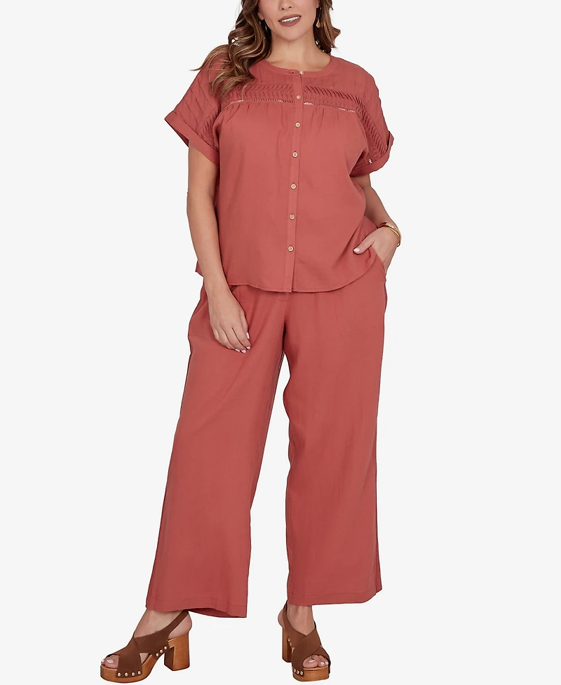 Ruby Rd. Plus Lightweight Pleated Short-Sleeve Top