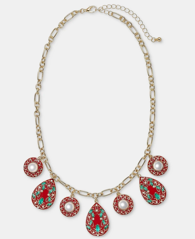 Holiday Lane Teardrop Statement Charm Necklace, 16" + 3" extender, Macy's Exclusive
