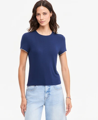 On 34th Women's Piped Tissue Jersey Layering Crewneck T-Shirt, Macy's Exclusive