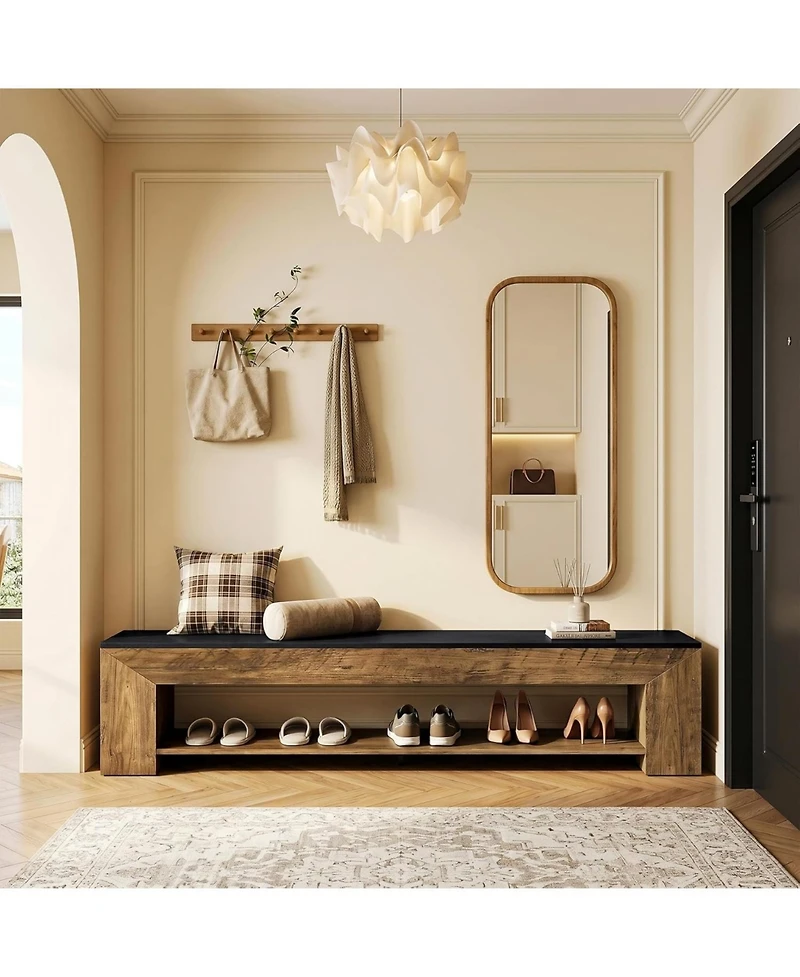Tribesigns 71-Inch Extra Long Entryway Bench with Shoe Storage, Farmhouse Shoe Bench with 2 Shelves, Wooden Indoor Seating