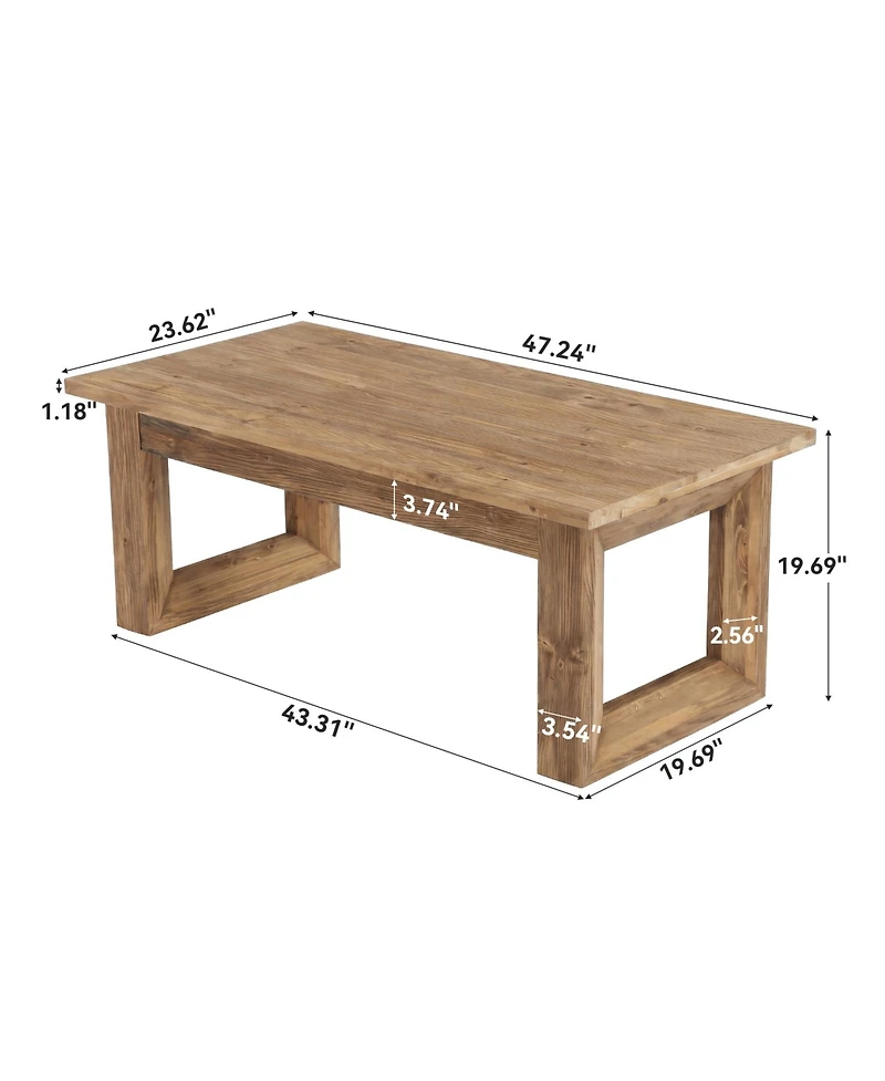 Tribesigns 47.2" Solid Wood Coffee Table, Rectangular Accent Center Cocktail Table with U-Shape Solid Legs