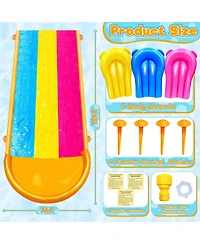 Aofar 3 Sided Safe Fence Triple Slip Water Slide 3-way Sprinklers Bodyboards Summer Outdoor