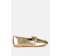 Celosia Metallic Diamante Strap Loafers