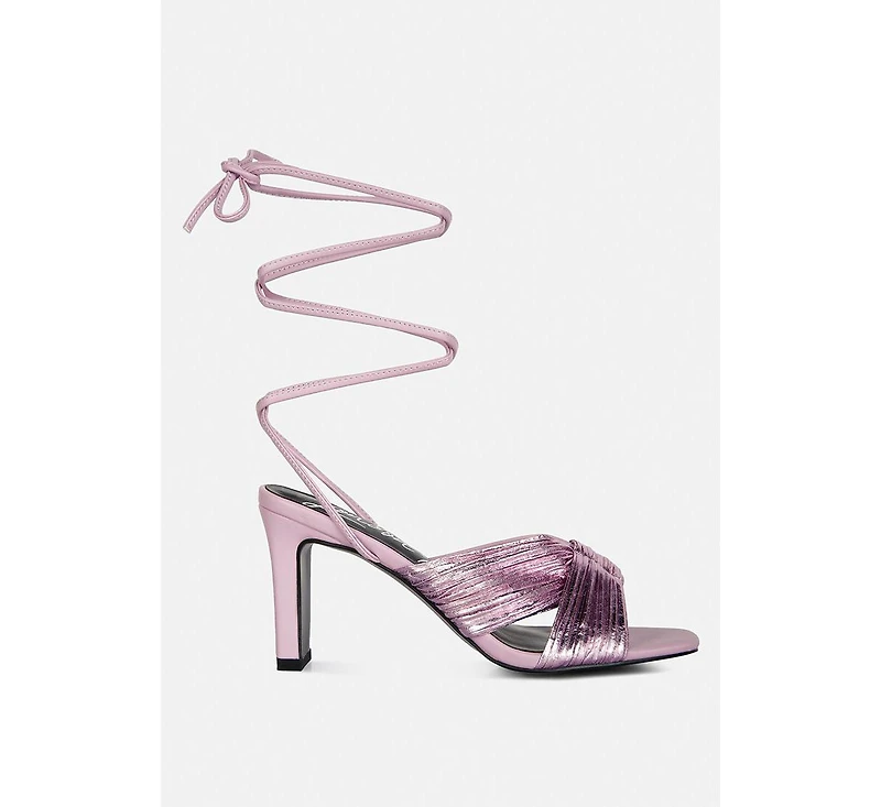 xuxa metallic tie up italian block heel sandals