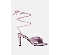 xuxa metallic tie up italian block heel sandals