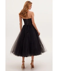 Milla Women's Strapless Puffy Midi Tulle Dress