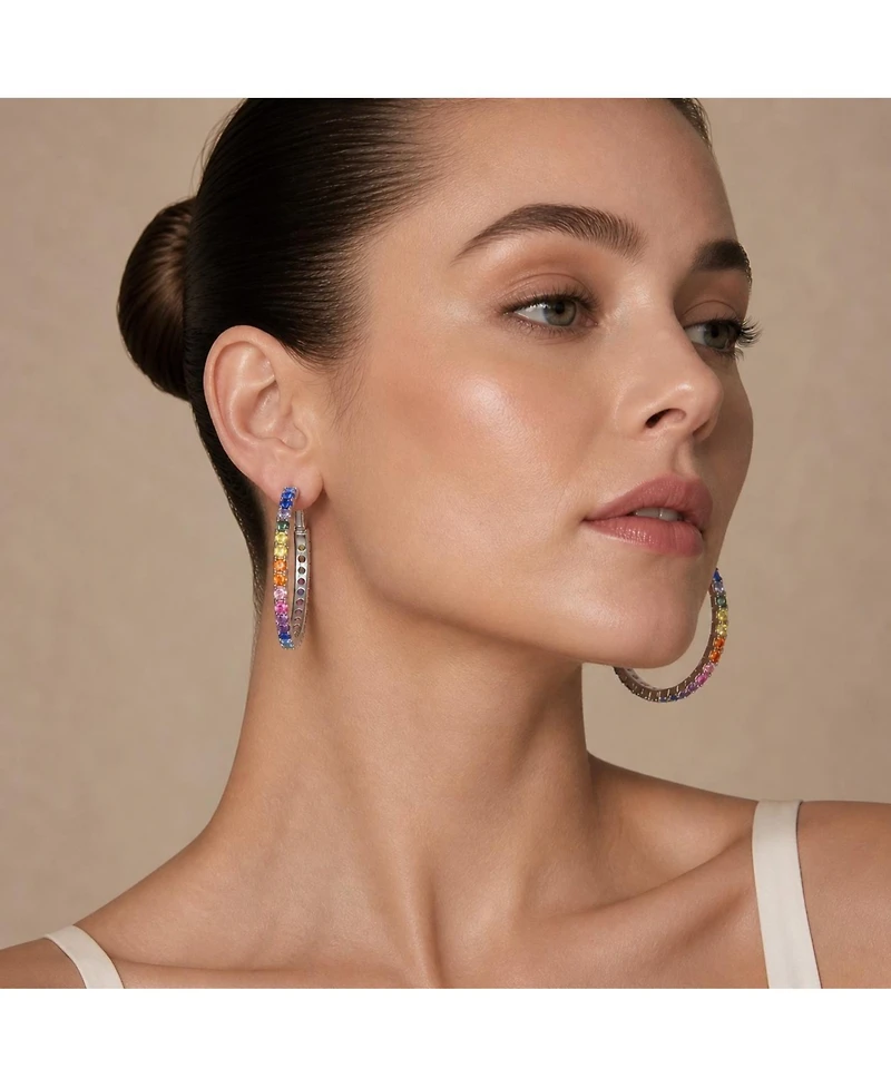 Rachel Glauber Chic White Gold Plated Cz Hinge Hoop Statement Earrings