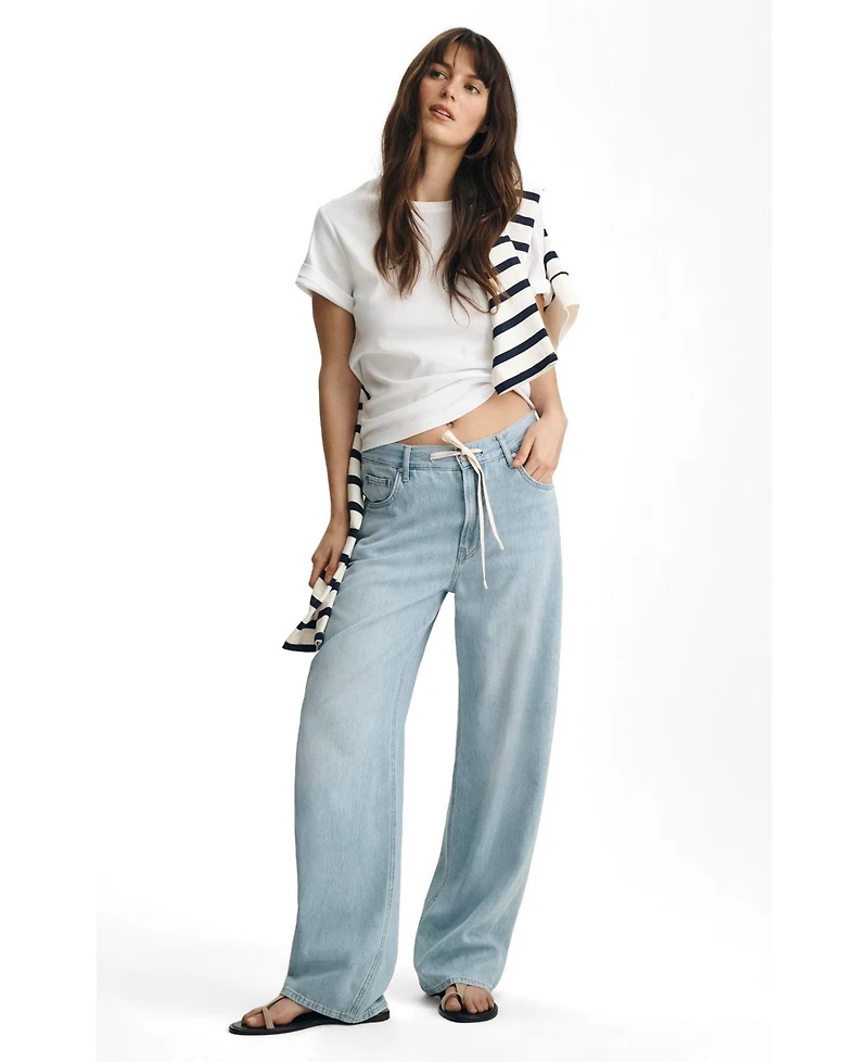 Mavi Jeans Women's Nella Adjustable Drawstring Wide Leg Bleached Well Blue