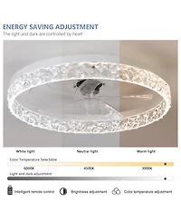 Clihome Acrylic Ceiling Fan Light with Remote Control, Dimmable Led Chandelier, 6-Speed Adjustable