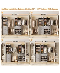 Aheaplus Wooden Closet System Set with 6 Drawers and 5 Hanging Rods and 6 Shelves