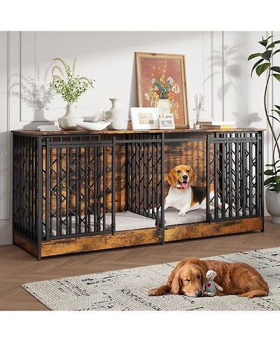 Homsee Double Dog Cage with Divider - Heavy Duty Metal Pet Enclosure with Tree Branch Design Bars | Industrial Dog Kennel for Medium Large Breeds