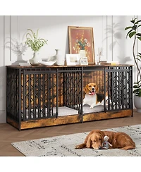 Homsee Double Dog Cage with Divider - Heavy Duty Metal Pet Enclosure with Tree Branch Design Bars | Industrial Dog Kennel for Medium Large Breeds
