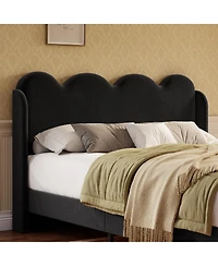 homfan Upholstered Wingback Platform Bed with Scalloped Edges and Velvet Tufted Headboard, Easy Setup