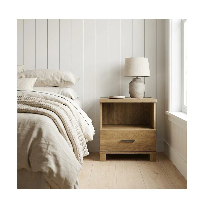 Starlight Canyon Home Wooden Nightstand in Timber Oak Finish with Rustic and Modern Farmhouse Style