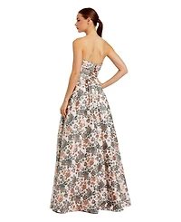 Mac Duggal Petite Strapless Floral Brocade Ball Gown