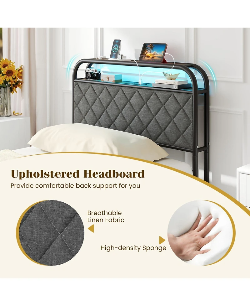 Slickblue Modern Platform Bed Frame with Led Lighting and Power Outlet