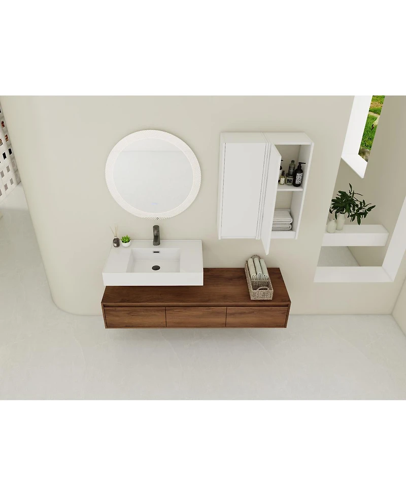Sillysis Modern Floating Bathroom Vanity with Resin Sink, Three Drawers, Double Wall Mounted Side Cabinets for Ample Storage